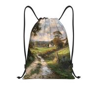 JUANYQME Rural Path In Autumn Print Drawstring Bags For Gym, Yoga, Travel Daily Use Easy-Fold, Adjustable Strap Drawstring Bag