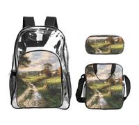 JUANYQME Rural Path In Autumn Print Transparent Backpack Three-Piece Set With Matching Lunch Bag Pencil Case For Teens, Women, Men