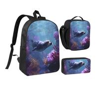 JUANYQME Seal Swimming Print 17in School Bag Pen Bag Lunch Bag Set For Students Teens
