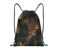 JUANYQME The Ancient Library Print Drawstring Bags For Gym, Yoga, Travel Daily Use Easy-Fold, Adjustable Strap Drawstring Bag
