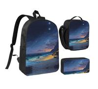 JUANYQME The Beach At Night Print 17in School Bag Pen Bag Lunch Bag Set For Students Teens