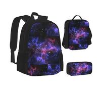 JUANYQME Universe Galaxy Star Space Backpack 3 Piece Set Bookbag Pencil Case Lunch Bag Combination For Women Men Backpack