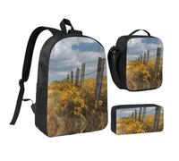 JUANYQME Vine Fence Grassland Sunflower Print 17in School Bag Pen Bag Lunch Bag Set For Students Teens