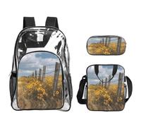 JUANYQME Vine Fence Grassland Sunflower Print Transparent Backpack Three-Piece Set With Matching Lunch Bag Pencil Case For Teens, Women, Men