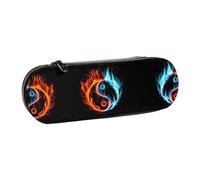 JUANYQME Water and Fire Tai Chi Print Leather Pencil Case Unique Print Design, Durable and Functional