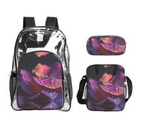 JUANYQME Water Droplets On Rose Petals Print Transparent Backpack Three-Piece Set With Matching Lunch Bag Pencil Case For Teens, Women, Men