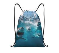 JUANYQME White Sharks Print Drawstring Bags For Gym, Yoga, Travel Daily Use Easy-Fold, Adjustable Strap Drawstring Bag