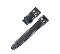 JUANZD Brands 22mm Dark Brown Black Men Leather Watchband Replace Compatible With IWC Big Pilot Rivet Deployant Clasp Watch Strap Bracelet(Black no clasp)