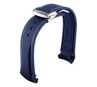 JUANZD Curved End 20mm 22mm 19mm 21mm Rubber Silicone Watch Bands Compatible With Omega Watch AT150 SeaMaster 007 Compatible With Strap Brand Watchband(Blue white silver,22mm)