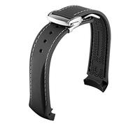 JUANZD Curved End 20mm 22mm 19mm 21mm Rubber Silicone Watch Bands Compatible With Omega Watch AT150 SeaMaster 007 Compatible With Strap Brand Watchband(Black white silver,22mm)