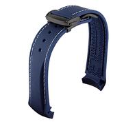 JUANZD Curved End 20mm 22mm 19mm 21mm Rubber Silicone Watch Bands Compatible With Omega Watch AT150 SeaMaster 007 Compatible With Strap Brand Watchband(Blue white black,22mm)