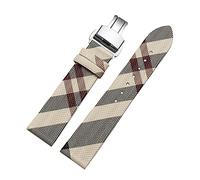 JUANZD Plaid Pattern Leather+PU Strap 12 14 16 18 20 22mm Black Brown Bracelet Compatible With BU19384 Men And Women Watch Chain(Rice white silver B,14mm)