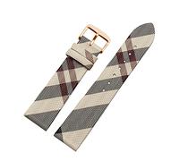 JUANZD Plaid Pattern Leather+PU Strap 12 14 16 18 20 22mm Black Brown Bracelet Compatible With BURBERRY BU19384 Men And Women Watch Chain(Ricewhite rosegold A,22mm)