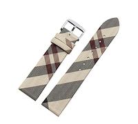JUANZD Plaid Pattern Leather+PU Strap 12 14 16 18 20 22mm Black Brown Bracelet Compatible With BURBERRY BU19384 Men And Women Watch Chain(Rice white silver A,18mm)
