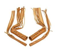 JUANZD Universal Motorcycle Fringe Grips Cover Leather Handlebar Hand Grips Tassel Cuffs Brake Lever Cover Compatible With Cruiser Custom(Tan)