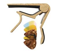 Juarez JRCPWD400P Premium Wooden Guitar Capo with 5 Picks | One-Hand Quick Change | No Fret Buzz | For Acoustic, Classical, Electric Guitar & Ukulele