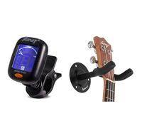 JUAREZ JRT500 Premium Guitar/Ukulele Tuner Combo with JRZ100 Wall Mount Hanger for Acoustic, Electric & Bass Guitars | Digital Clip-On Tuner & Guitar Hook Rack Set with Accessories - Black