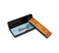 Juarez Key C Diatonic Blues Harmonica 10 Hole 20 Tones with Case & Cleaning Cloth | Phosphor Bronze Reeds, ABS Comb | Mouth Organ for Beginners, Kids, Students & Professionals, Gold