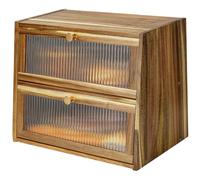 JUATPNIY Acacia Wooden Bread Box for Kitchen Countertop,Extra Large 2 Layer Breadbox Holder Farmhouse Bread Storage Container Bread Bin Food Organizer Pantry Shelf Acrylic Window