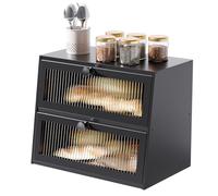 JUATPNIY Bread Box for Kitchen Countertop,Extra Large 2 Layer Breadbox Wooden Farmhouse Bread Storage Container Bread Bin Bread Holder Food Organizer Pantry Shelf Acrylic Window(Black)