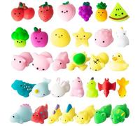 JUAUO 32 Pcs Kawaii Squishies, Mini Mochi Squishy Toys, Mix Animals Fruits Squeeze Toy, Soft Stress Relief Sensory Fidget Toys Pack for Kids Adults Birthdays Gifts Party Bag Fillers
