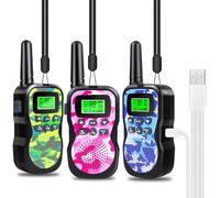 JUAUO 3PCS Rechargeable Walkie Talkies for Kids, 3-12 Boys Girls Toy | Camouflage Exterior, 8 Channels Two Way Radio, Birthday Presents Christmas Xmas Gift Toys, Outdoor Hiking Camping Games