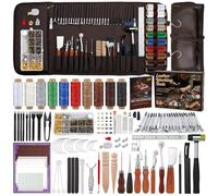 JUAYING Leather Working Kit, Leather Craft Kit, Leather Working Tools and Supplies with Storage Bag for Sewing Leather Crafting Carving Cutting Stamping Punching Book Binding