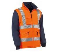 Juba Detachable/Reversible Jacket 100% Polyester Oxford/PU with 3M Reflective Stripes, Fluorescent Orange/Navy, Size XXL