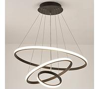 JUBANGLIAN LED 3 Ring Pendant Lights, Modern Circular Dimmable Hanging Lamp Brown Finish Adjustable Ceiling Light for Kitchen Island Dining Living Room