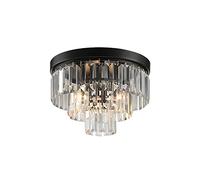 JUBANGLIAN Modern Crystal Ceiling Light, E14 3 Lights Round Black Ceiling Lamp Transparent Crystal Bar Decor Chandelier for Bedroom Hallway Lighting Fixture