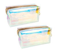 Jubaopen 2PCS Holographic Cosmetic Bag Colorful Laser Storage Bag Clear Toiletry Bag Waterproof Toiletry Bag Clear Wash Bag for Women Girls Teens Travel Gifts(18×7.5×10cm)