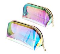 Jubaopen 2PCS Makeup Bag, PVC Clear Portable Laser Cosmetic Bag Waterproof Toiletry Bag with Zipper Travel Bag Wash Bag for Girl Women(Large+Small Size)