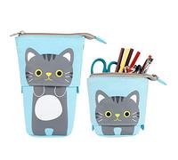 Jubaopen Cartoon Cute Cat Pencil Pouch Cute Cat Pencil Case Stationery Pen Case Box Cartoon Pen Case with Zipper Canvas Telescopic Pencil Cases for Kids Students(17.5×12.5cm, Blue)