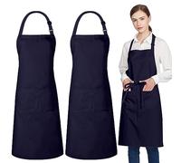 Jubatus 2 Pack 100% Cotton Aprons with 2 Pockets Cooking Chef Kitchen Adjustable Bib Apron for Women Men, Navy Blue