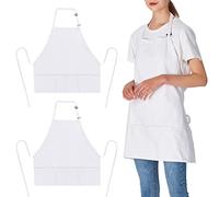 Jubatus 2 Pack 3 Pockets 100% Cotton Adjustable Bib Apron Chef Kitchen Cooking Aprons for Women Men, White, White, 67cm x 67cm