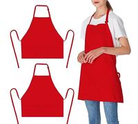Jubatus 2 Pack 3 Pockets 100% Cotton Adjustable Bib Apron Chef Kitchen Cooking Aprons Kitchen Accessories for Women Men, Red