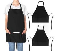 Jubatus 2 Pack 3 Pockets Adjustable Bib Apron 65% Polyester 35% Cotton Fabric Chef Kitchen Cooking Aprons for Women Men, Black