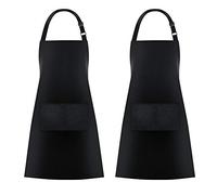 Jubatus 2 Pack Bib Aprons with 2 Pockets Cooking Chef Kitchen Apron for Women Men, Black