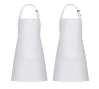 Jubatus 2 Pack Bib Aprons with 2 Pockets Cooking Chef Kitchen Apron for Women Men, White
