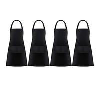 Jubatus 4 Pack Bib Aprons with 2 Pockets Cooking Chef Kitchen Apron for Women Men Black