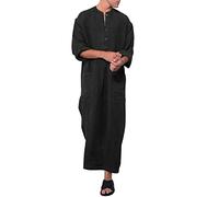 Jubba For Men Lightweight Breathable Cotton Linen Relaxed Fit Kaftan Robe With Side Split & Pockets For Casual & Worship Occasions