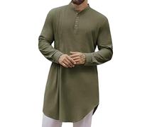 Jubba For Men Lightweight Breathable Cotton Linen Robe Full Length Kaftan With Decorative Button Placket And Side Seams For Formal Gatherings & Daily Leisure Wear