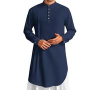 Jubba For Men Lightweight Breathable Cotton Linen Robe Full Length Kaftan With Decorative Button Placket And Side Seams For Formal Gatherings & Daily Leisure Wear