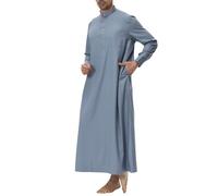 Jubba Thobe for Men Saudi Arabia Muslim Islamic Prayer Robe Long Sleeve Abaya Jalabiya Kaftan Traditional Stand-Up Collar Robe with Buttons Middle East Clothing Grey
