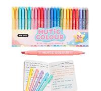 Jubepk Coloured Highlighters, 24 Pieces Fluorescent Markers for School - Double Tip Materials Study Writing for University Class Teacher Student Painting Home
