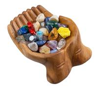 Jubepk Crystal Holder Tray, Wood Key Bowl, Wooden Display Shelf, Carved Hands Offering Bowl, Showcase Your Crystals & Healing Stones, Crystal Holder for Stones, Hand Carved Wooden Crystal Tray