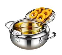 Jubepk Frying Pot | Chip Pans with Basket and Lid | Stainless Steel Fry Pot | Large Deep Fryer, 20x24x28cm/7.87x9.45x11.02 Inches, Ideal for Frying with Precision Temperature Control, Silver