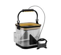 Jubepk Live Bait Bucket, Clear Fishing Bag, 9.45x8.66x8.66 Inches, Foldable Fish Basket, Zipper Lid Design, Angler Accessories for Outdoor Rivers and Saltwater, White