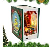 Jubepk Shelf Insert | Christmas Dollhouses for Bookshelf | Miniature Wooden with Built-in Light, Creative Bookshelf 13.5x9x15cm, Decoration for Lovers D