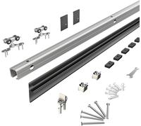 JUBEST 214cm Barn Door Hardware Kit, Aluminium Alloy Box Rail Hidden Sliding Door Hardware for Classic Modern Interior Single Wooden Door,Low Clearance, Black Colour